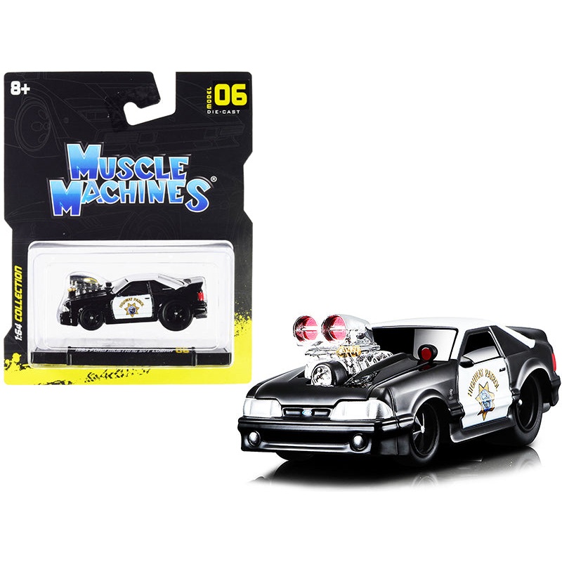 1993 Ford Mustang SVT Cobra CHP “California Highway Patrol” Black and White 1/64 Diecast Model Car by Muscle Machines