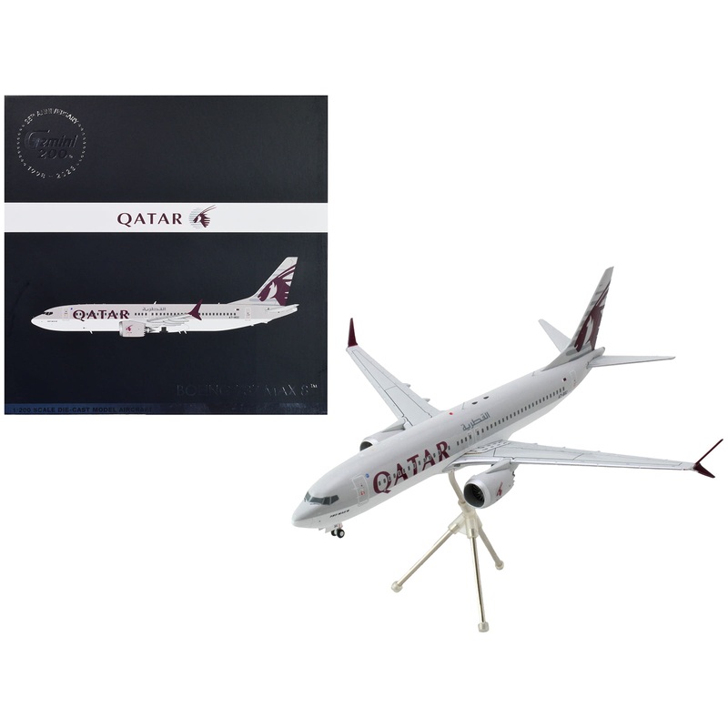 Boeing 737 MAX 8 Commercial Aircraft “Qatar Airways” Gray and White with Tail Graphics “Gemini 200” Series 1/200 Diecast Model Airplane by GeminiJets