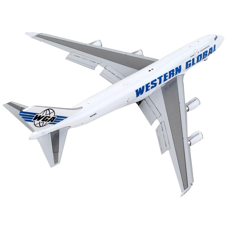 Boeing 747-400F Commercial Aircraft with Flaps Down “Western Global” White with Blue Tail Stripes 1/400 Diecast Model Airplane by GeminiJets