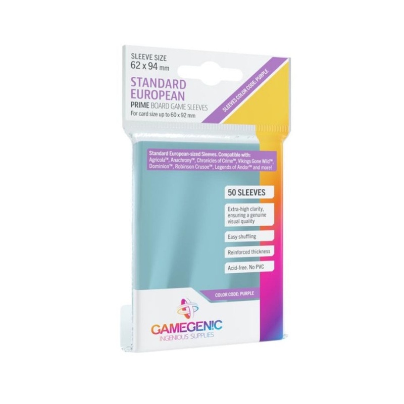 GameGenic – PRIME Sleeves: 62 x 94mm Standard European (PURPLE)