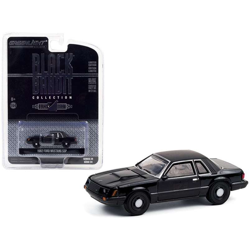 1982 Ford Mustang SSP “Black Bandit Police” “Black Bandit” Series 24 1/64 Diecast Model Car by Greenlight