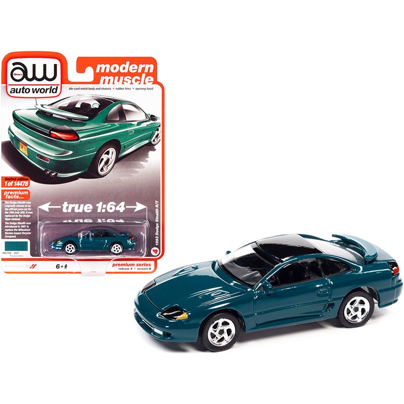 1993 Dodge Stealth R/T Peacock Green with Black Top “Modern Muscle” Limited Edition to 14478 pieces Worldwide 1/64 Diecast Model Car by Auto World