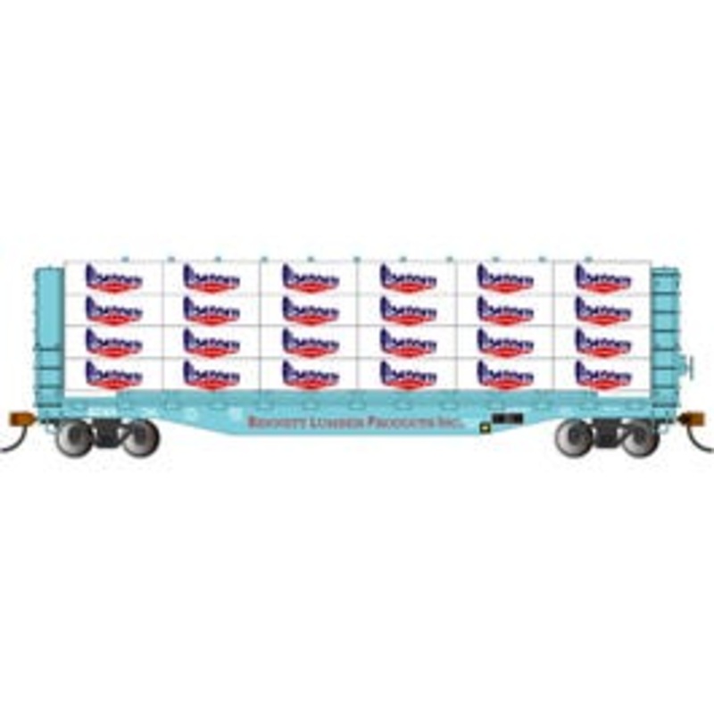 Bachmann 12925 HO 52' Center-Beam Flatcar with Lumber Load – Bennett Lumber Products #316