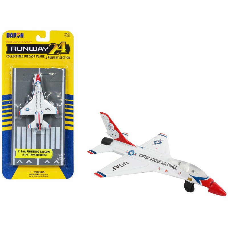 General Dynamics F-16 Fighting Falcon Fighter Aircraft White “United States Air Force Thunderbirds” with Runway Section Diecast Model Airplane by Runway24