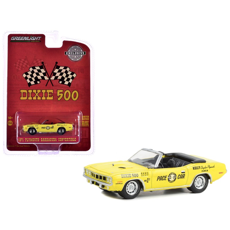 1971 Plymouth Barracuda Convertible “Dixie 500 Pace Car” Yellow “Hobby Exclusive” Series 1/64 Diecast Model Car by Greenlight