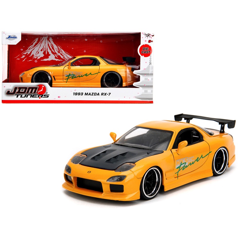 1993 Mazda RX-7 “HKS Power” Yellow with Carbon Hood “JDM Tuners” Series 1/24 Diecast Model Car by Jada