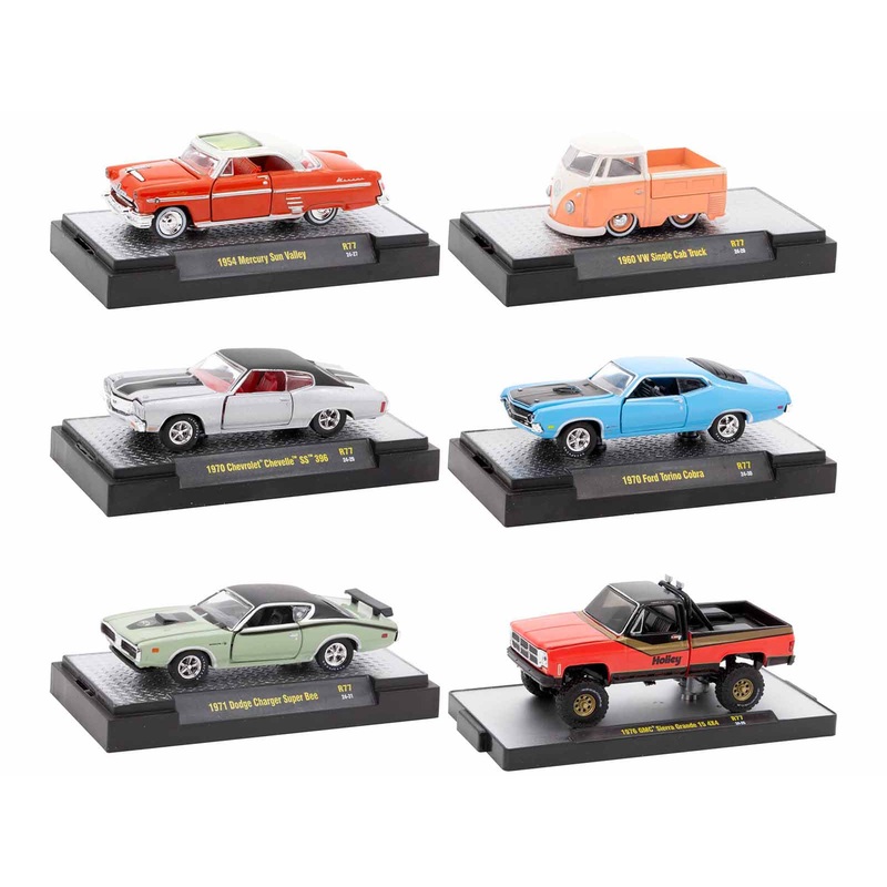 “Auto Meets” Set of 6 Cars IN DISPLAY CASES Release 77 Limited Edition 1/64 Diecast Model Cars by M2 Machines