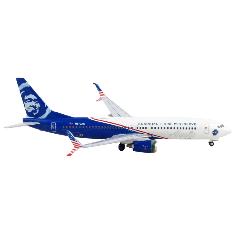 Boeing 737-800 Commercial Aircraft “Alaska Airlines – Honoring Those Who Serve” White and Blue 1/400 Diecast Model Airplane by GeminiJets