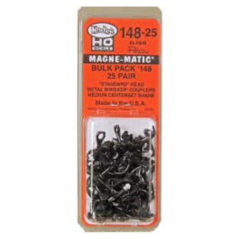 Kadee 148-25 HO Scale Bulk Pack – 25 pair #148 Whisker Metal Couplers – Medium (9/32″) Centerset Shank
