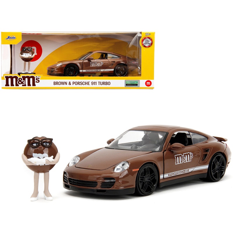 Porsche 911 Turbo Brown and Brown M&M Diecast Figure “M&M’s” “Hollywood Rides” Series 1/24 Diecast Model Car by Jada