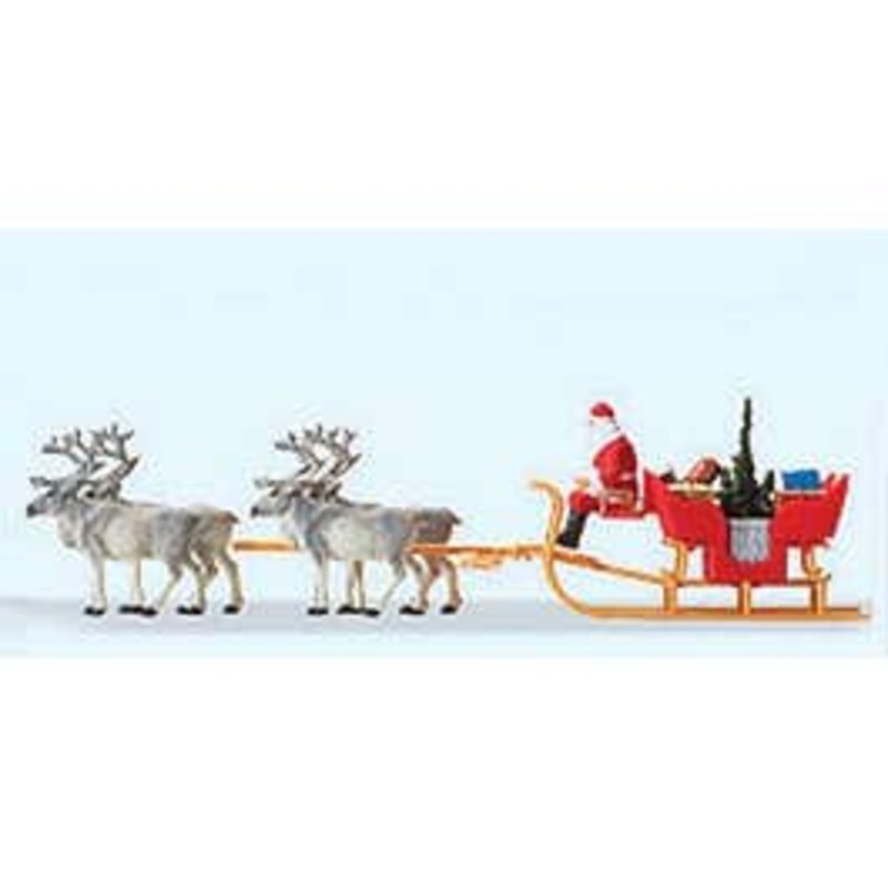 Preiser 30399  HO Christmas Sleigh with Santa, Packages & 4 Reindeer