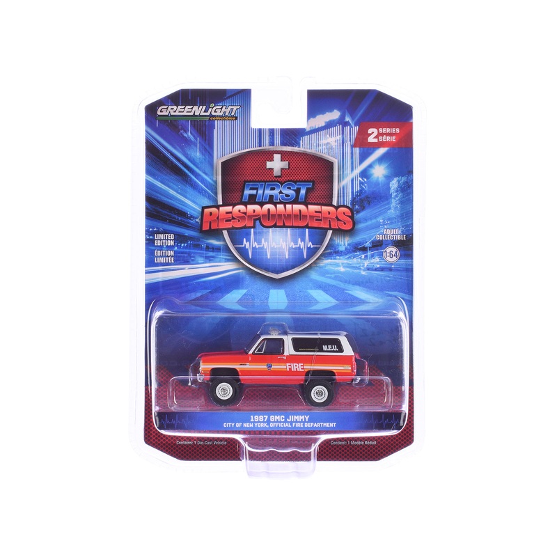 1987 GMC Jimmy “FDNY (The Official Fire Department City of New York) M.E.U. (Medical Equipment Unit)” Red and White “First Responders” Series 2  1/64 Diecast Model Car by Greenlight