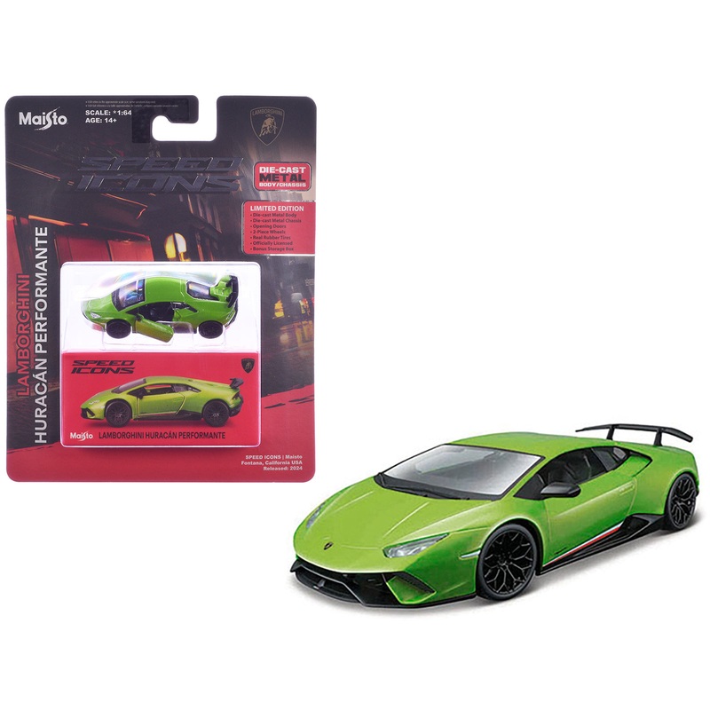Lamborghini Huracan Performante Green “Speed Icons” Series 1/64 Diecast Model Car by Maisto