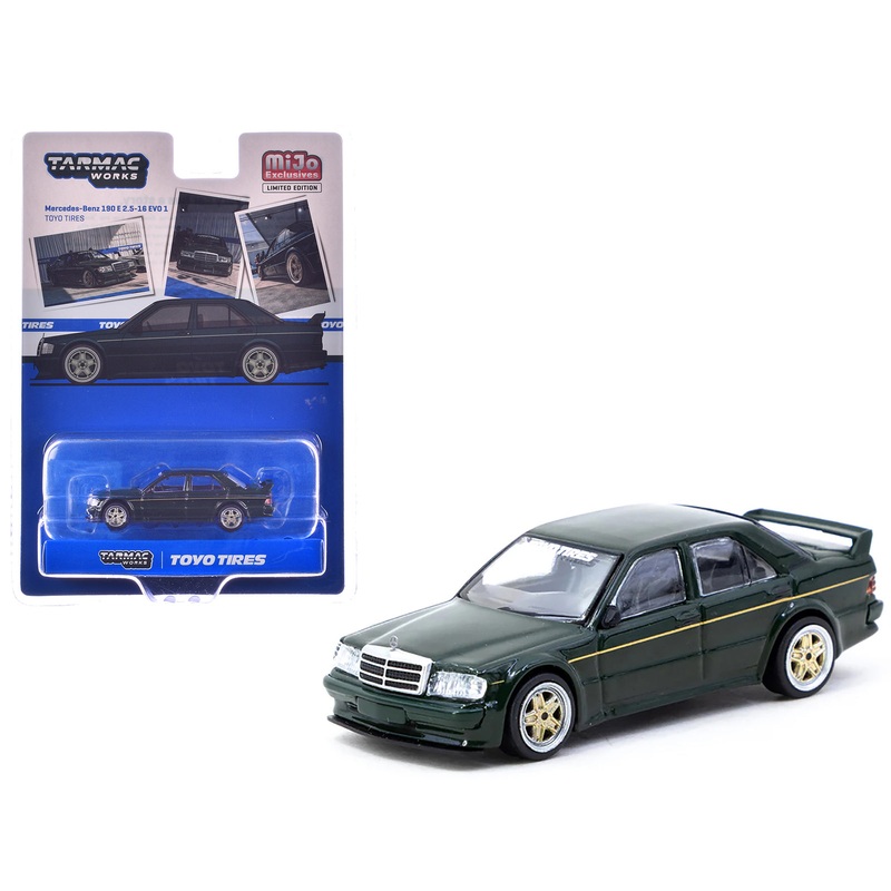 Mercedes-Benz 190 E 2.5-16 EVO 1 “Toyo Tires” Dark Green “Global64” Series 1/64 Diecast Model by Tarmac Works