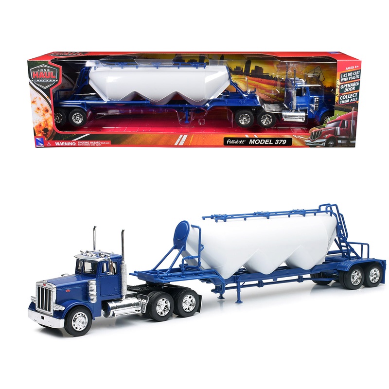 Peterbilt 379 Truck Blue with Pneumatic Tanker Trailer White “Long Haul Truckers” Series 1/32 Diecast Model by New Ray