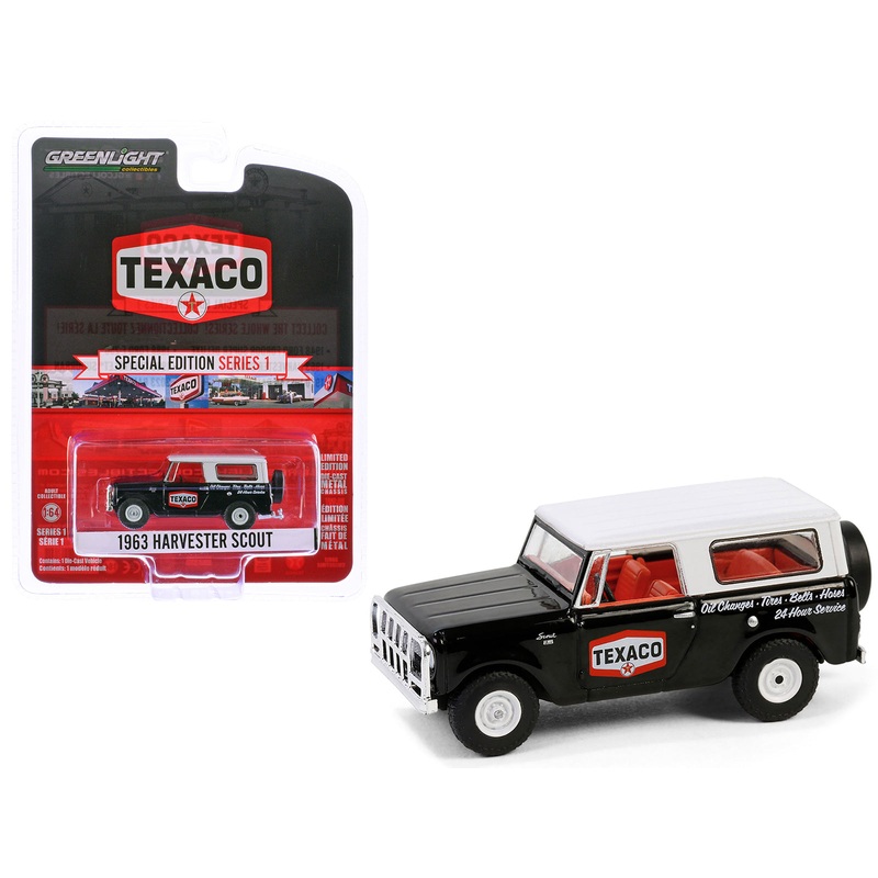 1963 Harvester Scout “Texaco” Black with White Top and Red Interior “Texaco Special Edition” Series 1 1/64 Diecast Model Car by Greenlight