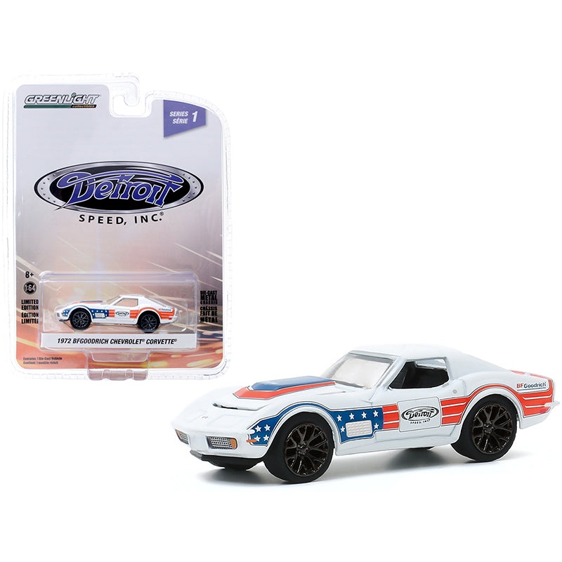 1972 Chevrolet Corvette “BFGoodrich” White with Red and Blue Stripes “Detroit Speed Inc.” Series 1 1/64 Diecast Model Car by Greenlight