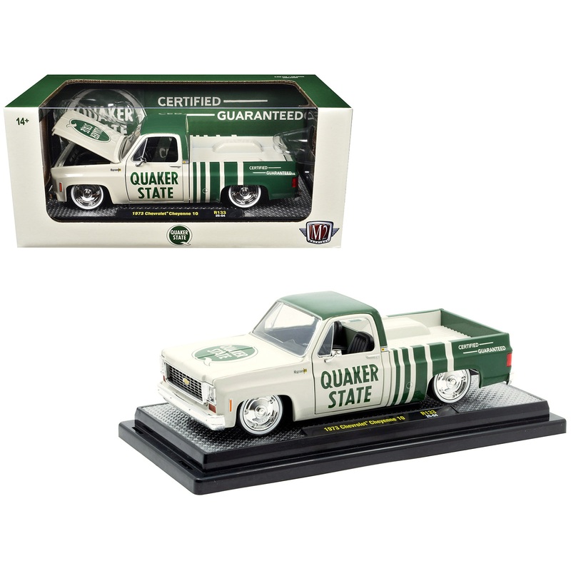 1973 Chevrolet Cheyenne 10 Pickup Truck “Quaker State” Beige and Green Limited Edition to 9600 pieces Worldwide 1/24 Diecast Model Car by M2 Machines