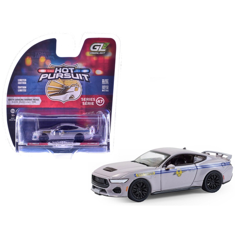 2023 Ford Mustang GT “South Carolina Highway Patrol” Gray with Blue Stripes “Hot Pursuit” Series 47 1/64 Diecast Model Car by Greenlight