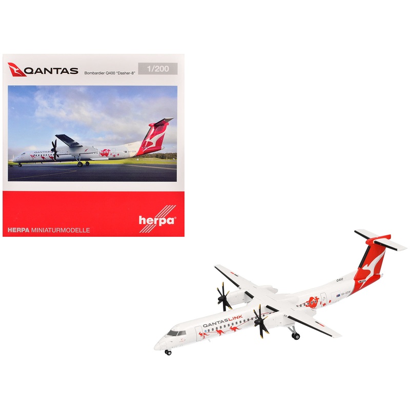 Bombardier Q400 Commercial Aircraft “QantasLink – Dasher-8 Livery” (VH-QOW) White with Graphics 1/200 Diecast Model Airplane by Herpa