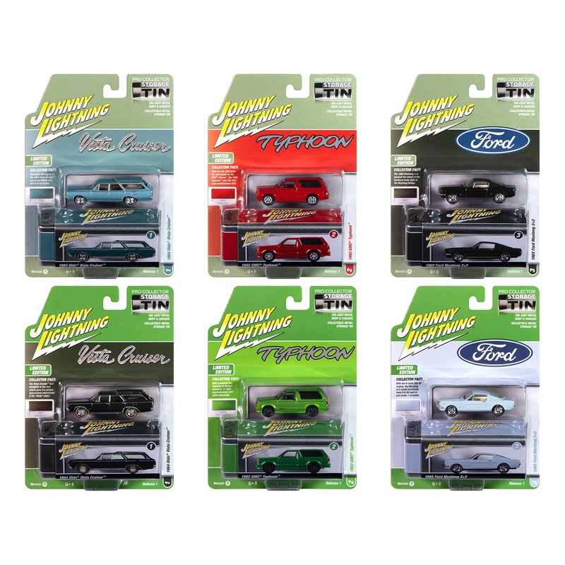 Johnny Lightning Collector’s Tin 2025 Set of 6 Cars Release 1 Limited Edition 1 1/64 Diecast Model Cars by Johnny Lightning