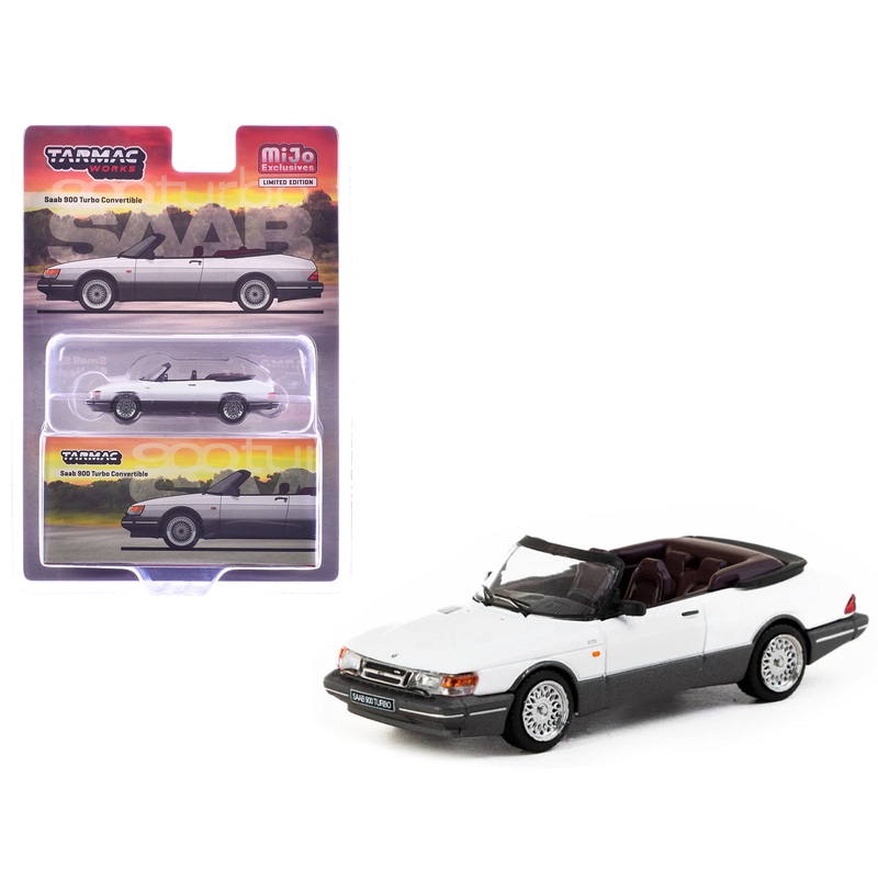 Saab 900 Turbo Convertible White and Gray “Global64” Series 1/64 Diecast Model by Tarmac Works