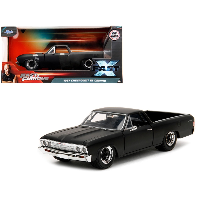 1967 Chevrolet El Camino Matt Black “Fast & Furious” Series 1/24 Diecast Model Car by Jada