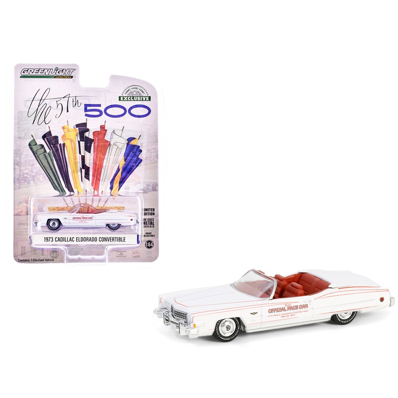 1973 Cadillac Eldorado Convertible “57th Annual Indianapolis 500 Mile Race Official Pace Car” White with Red Interior “Hobby Exclusive” Series 1/64 Diecast Model Car by Greenlight