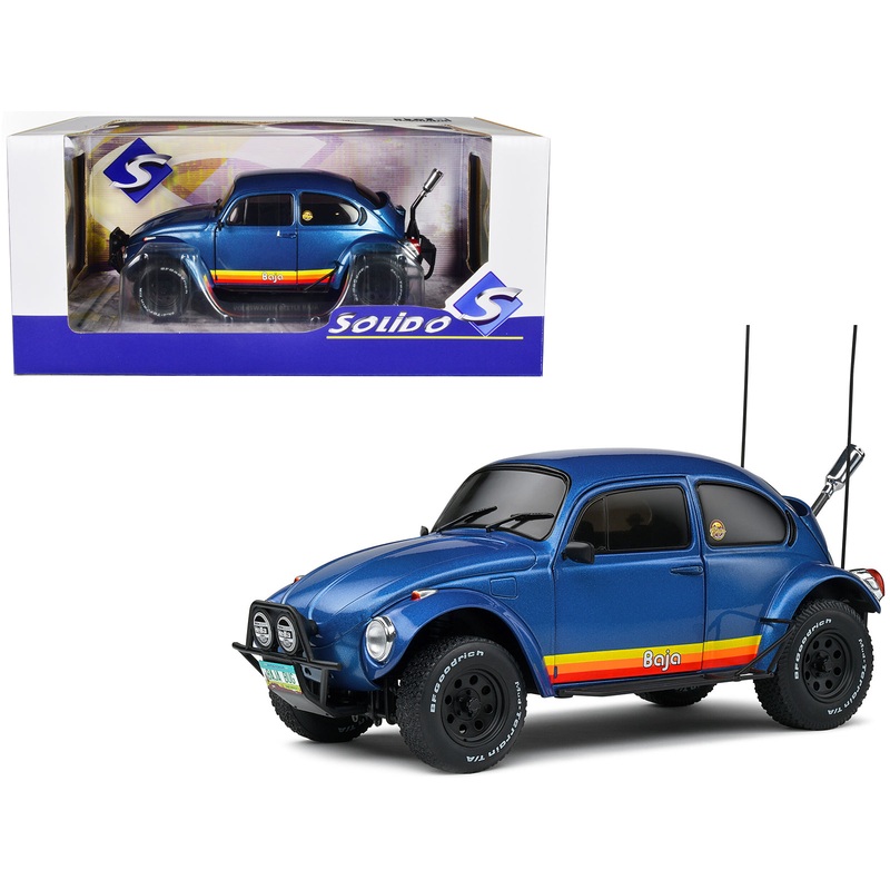 1975 Volkswagen Beetle Baja Blue Metallic with Stripes 1/18 Diecast Model Car by Solido