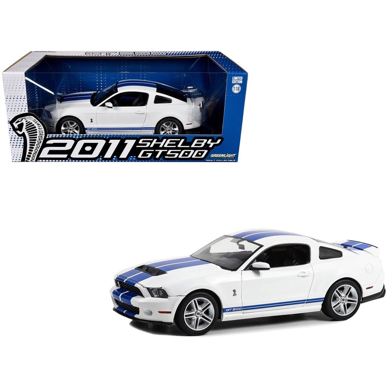 2011 Shelby GT500 Performance White with Grabber Blue Stripes 1/18 Diecast Model Car by Greenlight