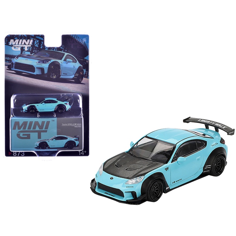 Toyota GR86 “LB-Nation – Liberty Walk” Baby Blue with Carbon Hood Limited Edition 1/64 Diecast Model Car by Mini GT
