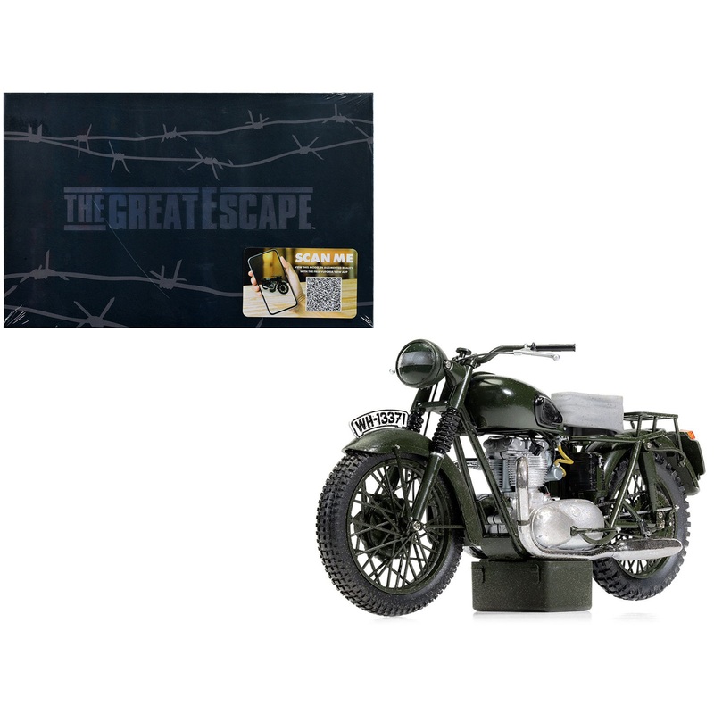 Triumph TR6 Trophy Motorcycle Dark Green (Weathered) “The Great Escape” (1963) Movie Diecast Model by Corgi