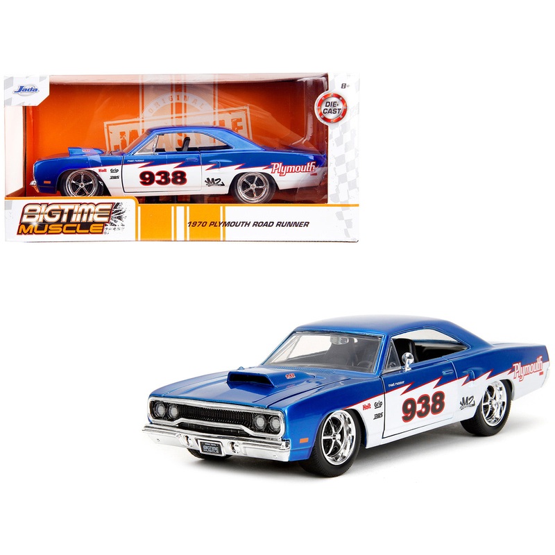 1970 Plymouth Road Runner #938 Candy Blue and White “Bigtime Muscle” Series 1/24 Diecast Model Car by Jada