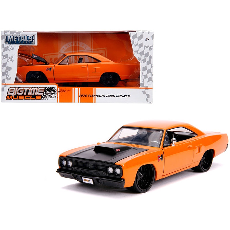 1970 Plymouth Road Runner Orange with Black Hood “Bigtime Muscle” 1/24 Diecast Model Car by Jada