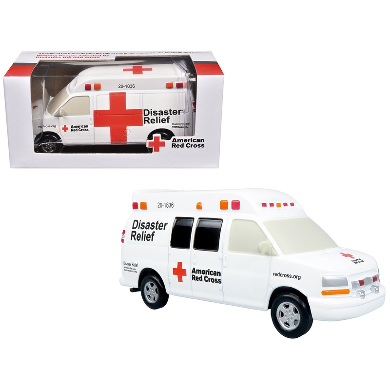 Ambulance “American Red Cross: Disaster Relief Unit” White with Graphics 1/64 Diecast Model by Iconic Replicas
