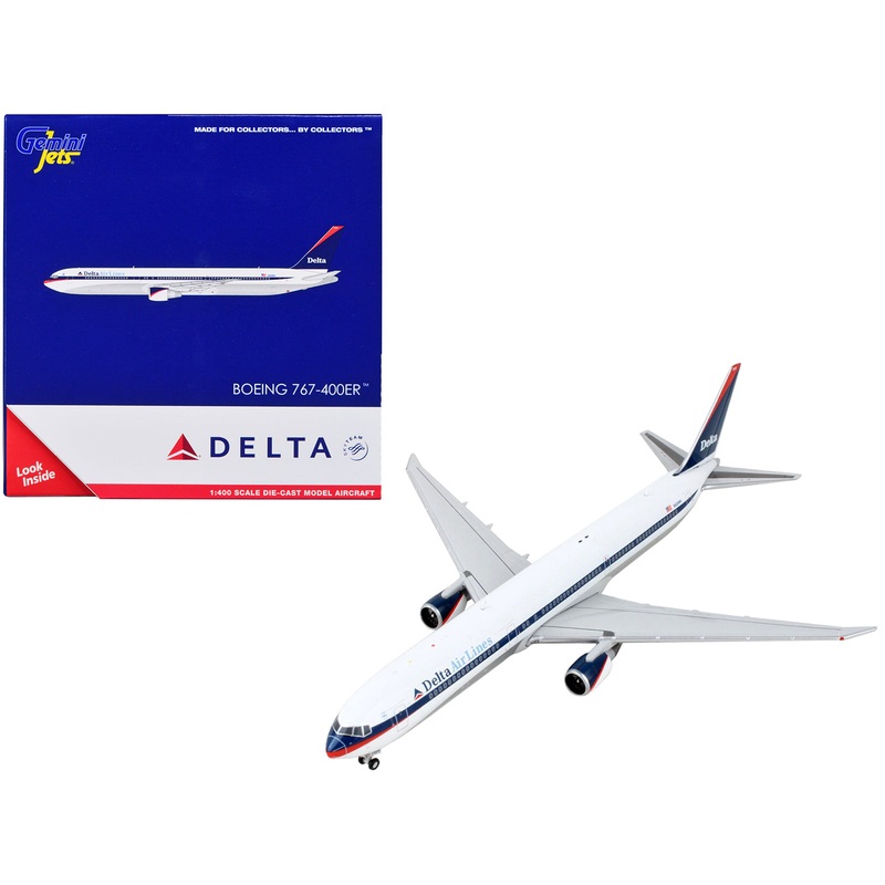 Boeing 767-400ER Commercial Aircraft “Delta Airlines – Interim Livery” White with Blue Stripes 1/400 Diecast Model Airplane by GeminiJets