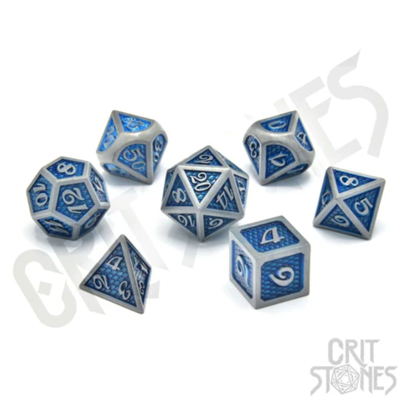 CritStones –  Metal RPG Dice Set – Blue Dragonhide
