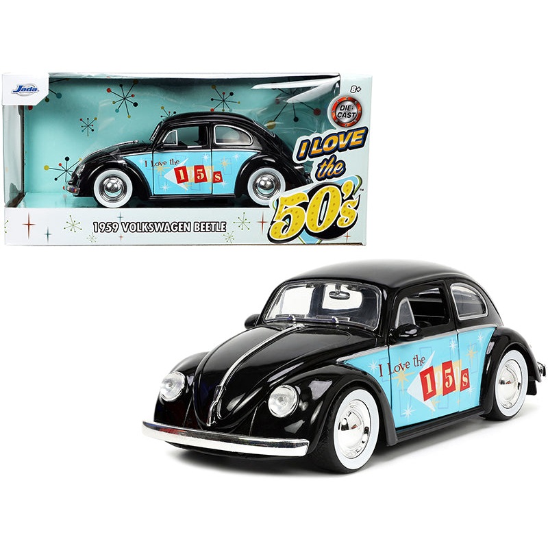 1959 Volkswagen Beetle Black with Graphics “I Love the 50’s” Series 1/24 Diecast Model Car by Jada