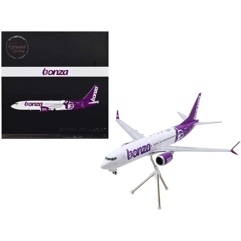 Boeing 737 MAX 8 Commercial Aircraft “Bonza Aviation” (VH-UJK) White with Purple Tail “Gemini 200” Series 1/200 Diecast Model Airplane by GeminiJets