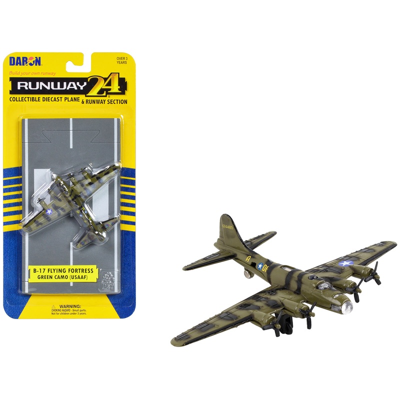 Boeing B-17 Flying Fortress Bomber Aircraft Olive Green Camouflage “United States Army Air Force” with Runway Section Diecast Model Airplane by Runway24