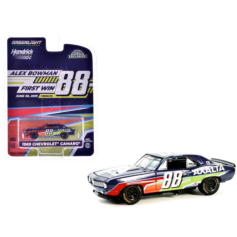 1969 Chevrolet Camaro #88 “Alex Bowman – Hendrick Motorsports First Win Tribute” Dark Blue with Graphics “Hobby Exclusive” Series 1/64 Diecast Model Car by Greenlight