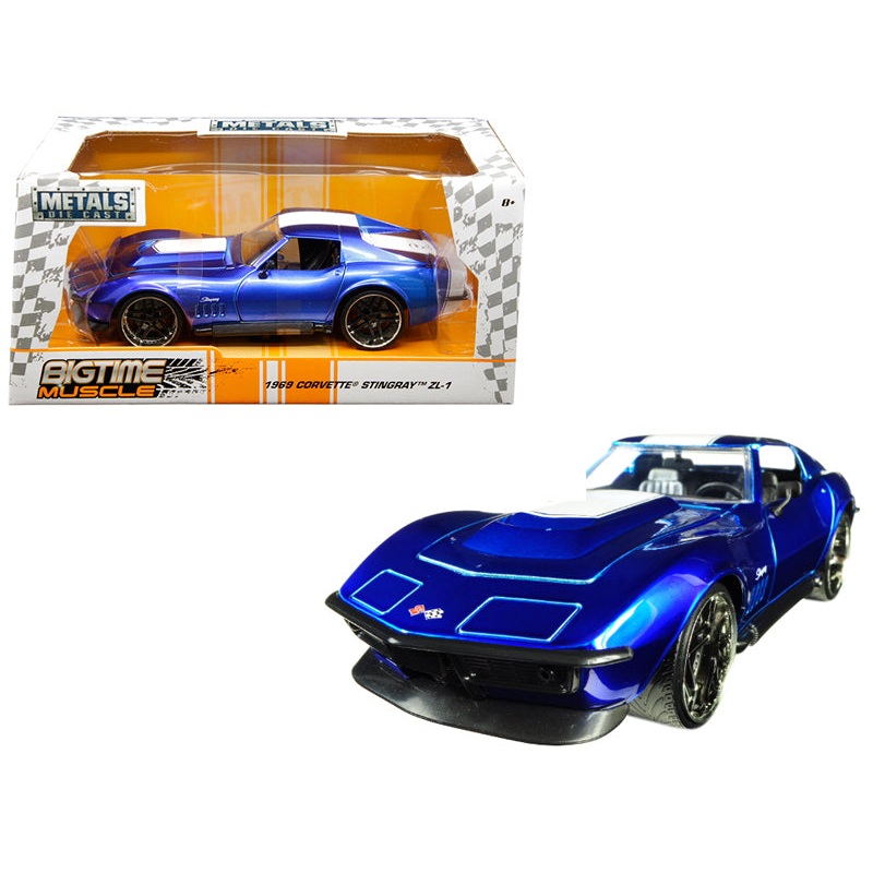 1969 Chevrolet Corvette Stingray ZL-21 Blue with White Stripe “Bigtime Muscle” 1/24 Diecast Model Car by Jada