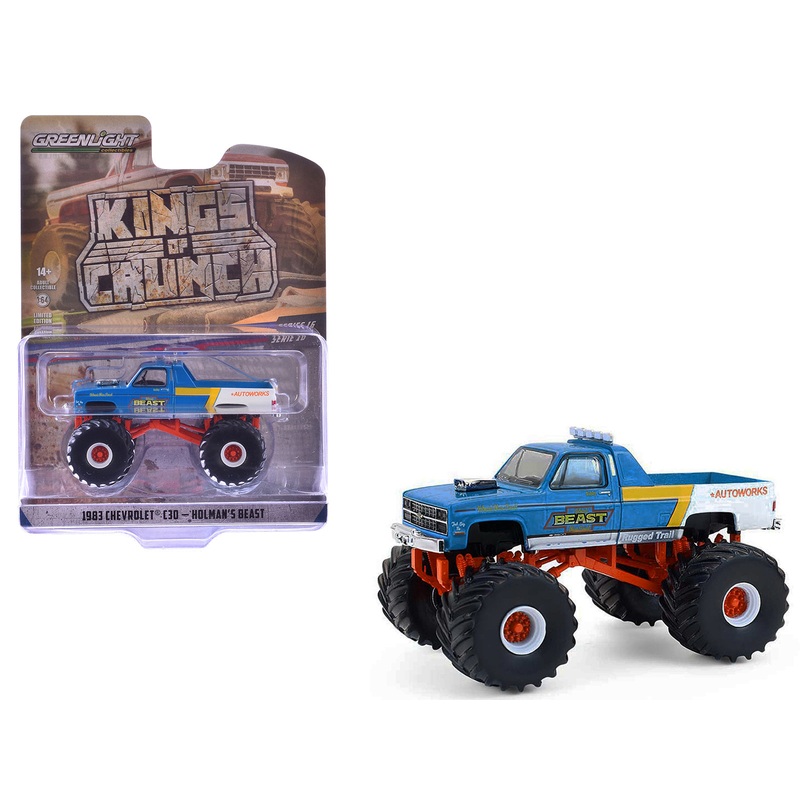 1983 Chevrolet C30 Monster Truck “Holman’s Beast” Blue and White “Kings of Crunch” Series 16 1/64 Diecast Model Car by Greenlight