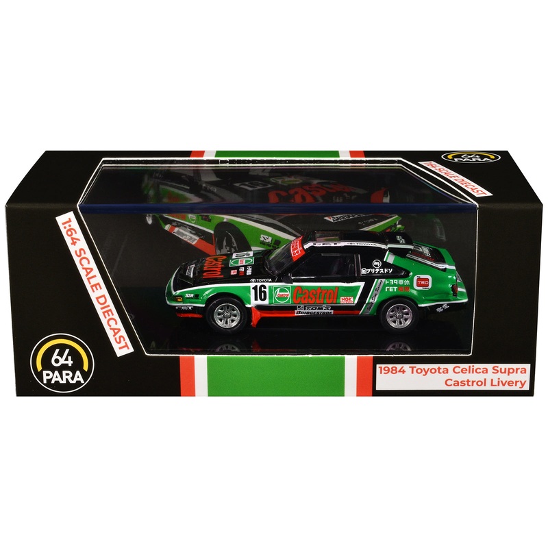 1984 Toyota Celica Supra #16 “Castrol Livery” Black and Green with Graphics 1/64 Diecast Model Car by Paragon Models