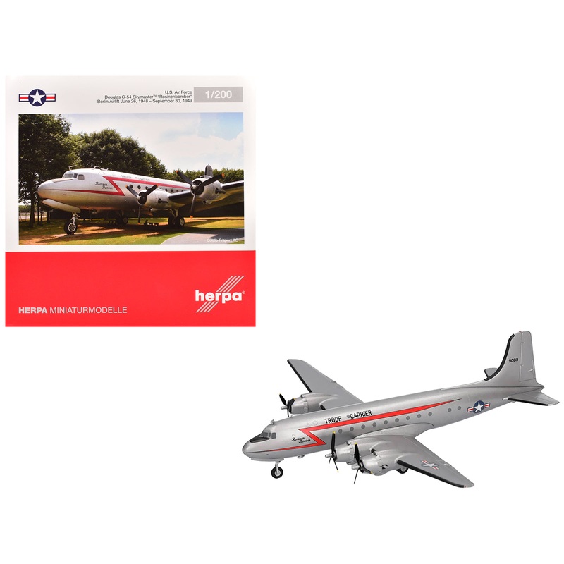 Douglas C-54 Skymaster Transport Aircraft “Rosinenbomber” (44-9063) United States Air Force 1/200 Diecast Model Airplane by Herpa