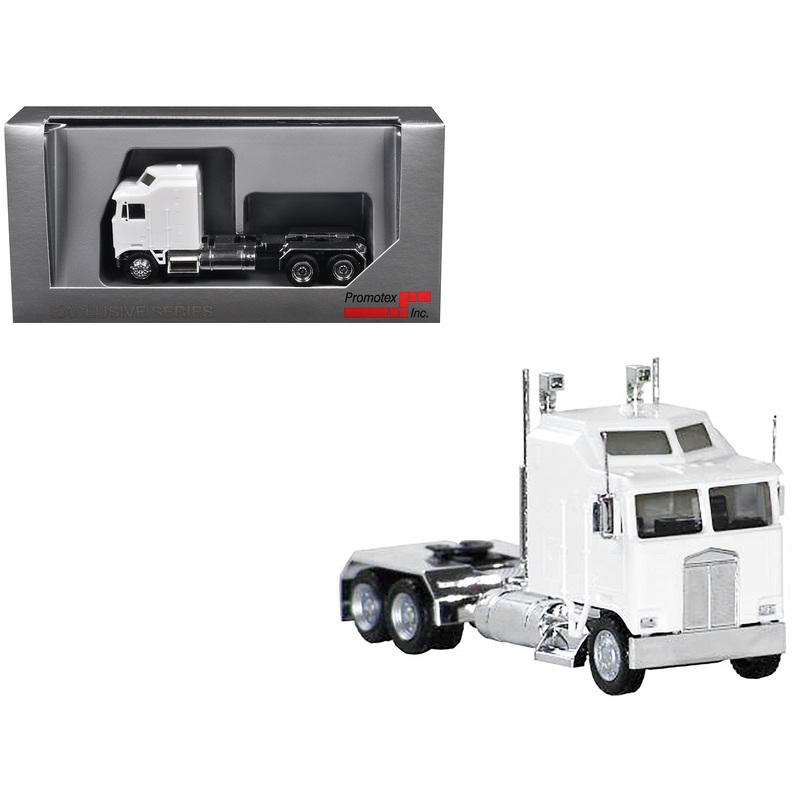 Kenworth K100 with 1-Bar Grill and X-Long Chrome Chassis White 1/87 (HO) Plastic Model Car by Promotex