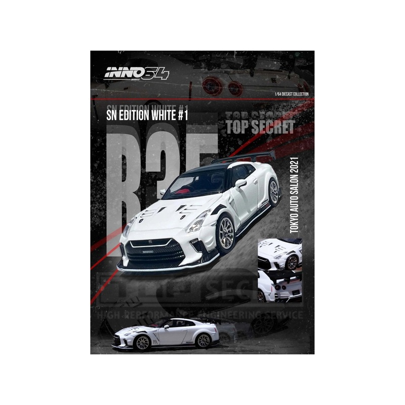 Nissan GT-R (R35) “Top Secret” RHD (Right Hand Drive) White with Black Top “Tokyo Auto Salon 2021” 1/64 Diecast Model Car by Inno Models
