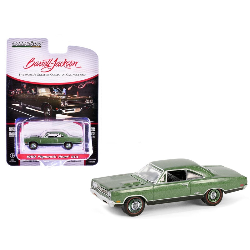 1969 Plymouth HEMI GTX F8 Ivy Green Metallic (Palm Beach 2023) Barrett Jackson “Scottsdale Edition” Series 14 1/64 Diecast Model Car by Greenlight