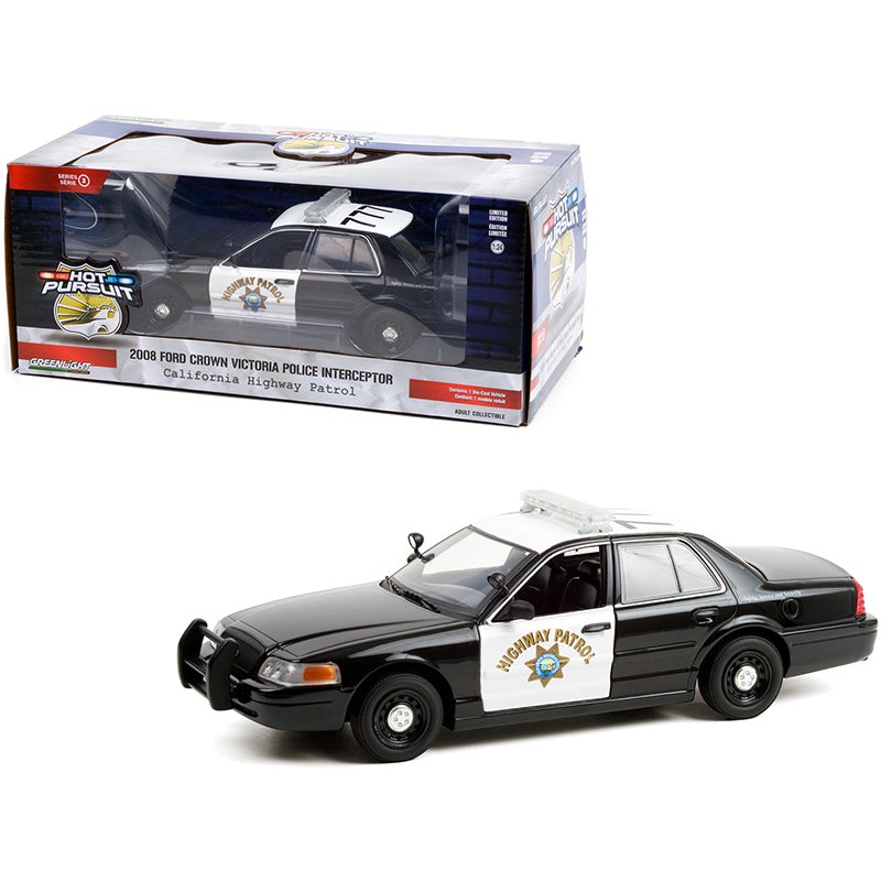 2008 Ford Crown Victoria Police Interceptor Black and White CHP “California Highway Patrol” “Hot Pursuit” Series 1/24 Diecast Model Car by Greenlight