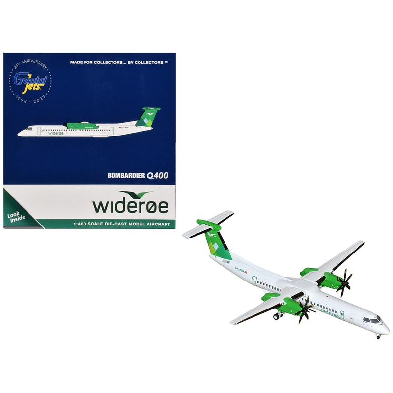 Bombardier Q400 Commercial Aircraft “Wideroe” (LN-WDM) White with Green Tail 1/400 Diecast Model Airplane by GeminiJets